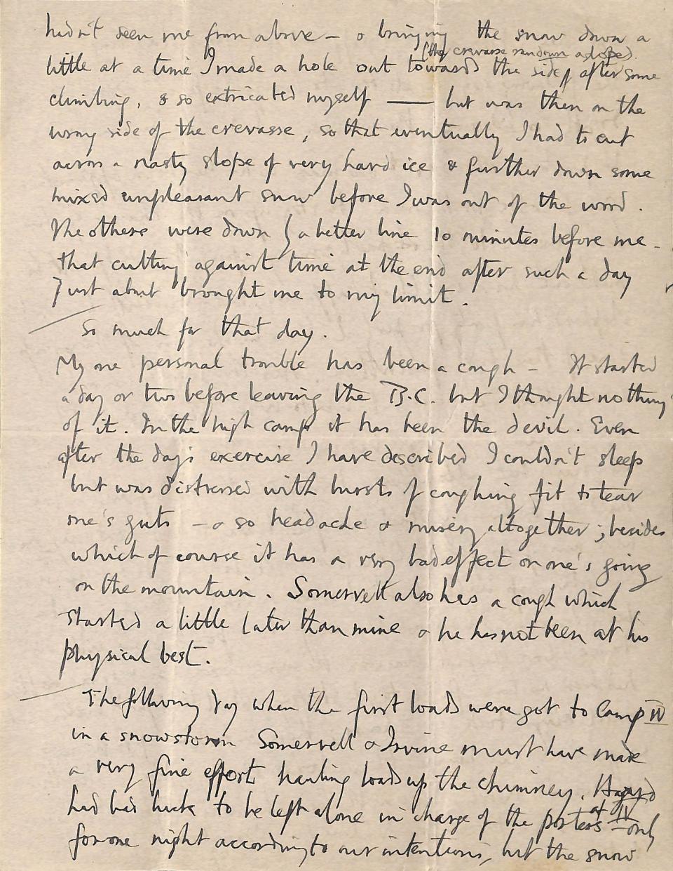 This is an undated photo provided by Magdalene College Cambridge on Monday, April 22, 2024 of part of the final letter that mountaineer George Mallory wrote to his wife before he vanished on Mount Everest a century ago. The letter has been digitalized. The letter was published on Monday by Mallory's Cambridge University college. In it, he tried to ease her worries though he said his chances of reaching the world’s highest peak were “50 to 1 against us.” (Reproduced with Permission of the Master and Fellows of Magdalene College, Cambridge via AP)