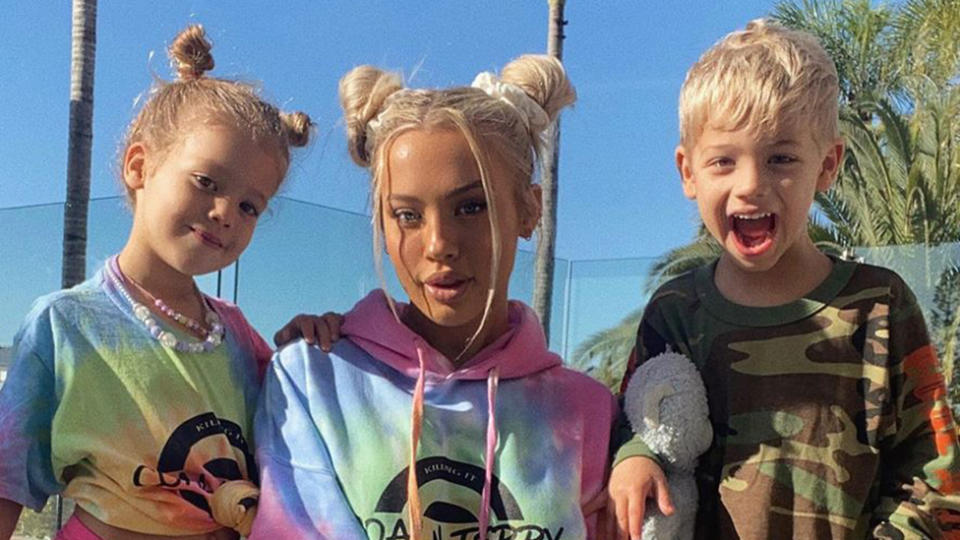 Tammy Hembrow and her children Wolf and Saskia