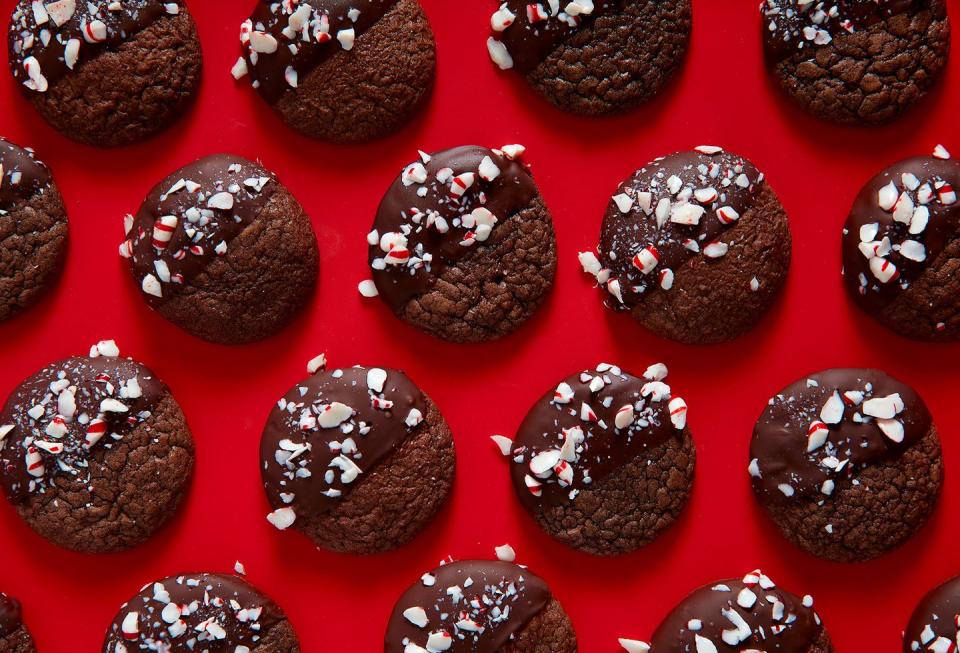 <p>With a texture similar to a <a href="https://www.delish.com/cooking/recipe-ideas/a35045078/chocolate-crinkle-cookies-recipe/" rel="nofollow noopener" target="_blank" data-ylk="slk:crinkle cookie;elm:context_link;itc:0;sec:content-canvas" class="link ">crinkle cookie</a> (minus the sugar coating), these chocolate peppermint crunch cookies are soft in the center and slightly chewy around the edges. They're made extra festive with a dip in melted chocolate and crushed peppermint candies too.</p><p>Get the <strong><a href="https://www.delish.com/cooking/recipe-ideas/a41352410/chocolate-peppermint-crunch-cookie-recipe/" rel="nofollow noopener" target="_blank" data-ylk="slk:Chocolate Peppermint Crunch Cookies recipe;elm:context_link;itc:0;sec:content-canvas" class="link ">Chocolate Peppermint Crunch Cookies recipe</a></strong>.</p>