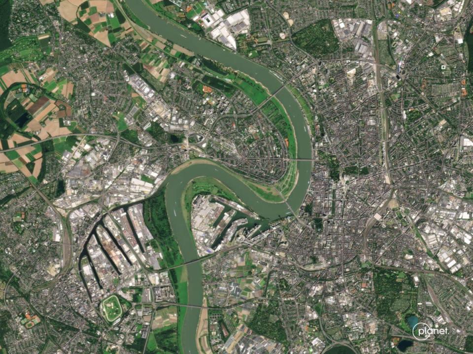 Rhine River near Dusseldorf, Germany on 14 August 2021 (Planet Labs PBC)