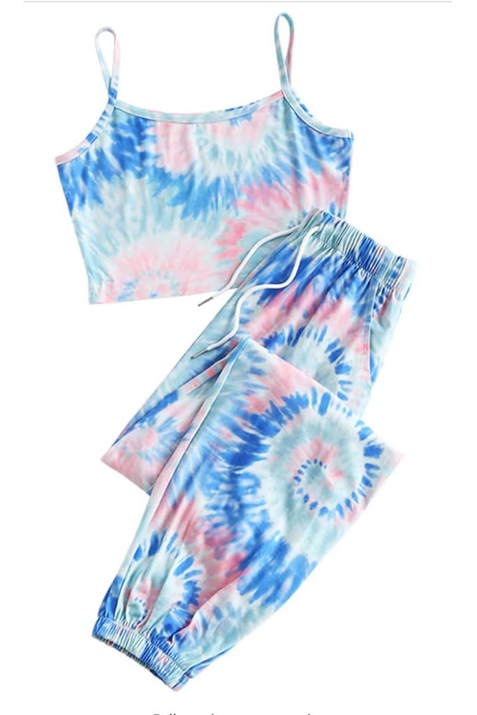 athleisure set, tie dye crop top and sweats, tie dye loungewear