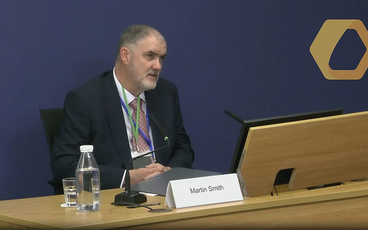 Martin Smith, solicitor and former employee of Cartwright King, giving evidence at Thursday's Post Office Inquiry