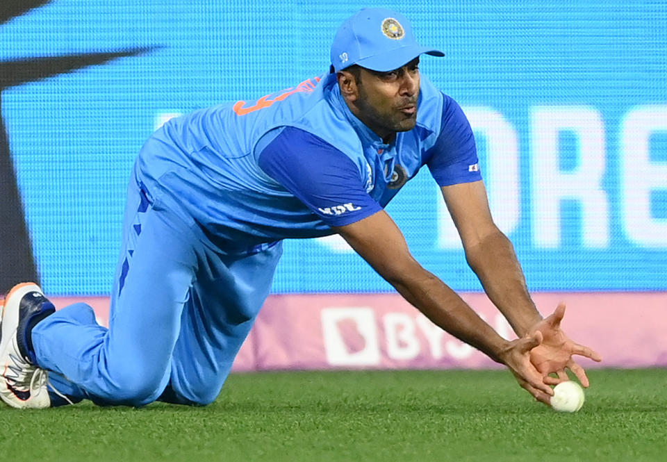 The ball, pictured here bouncing before going into Ravi Ashwin's hands.