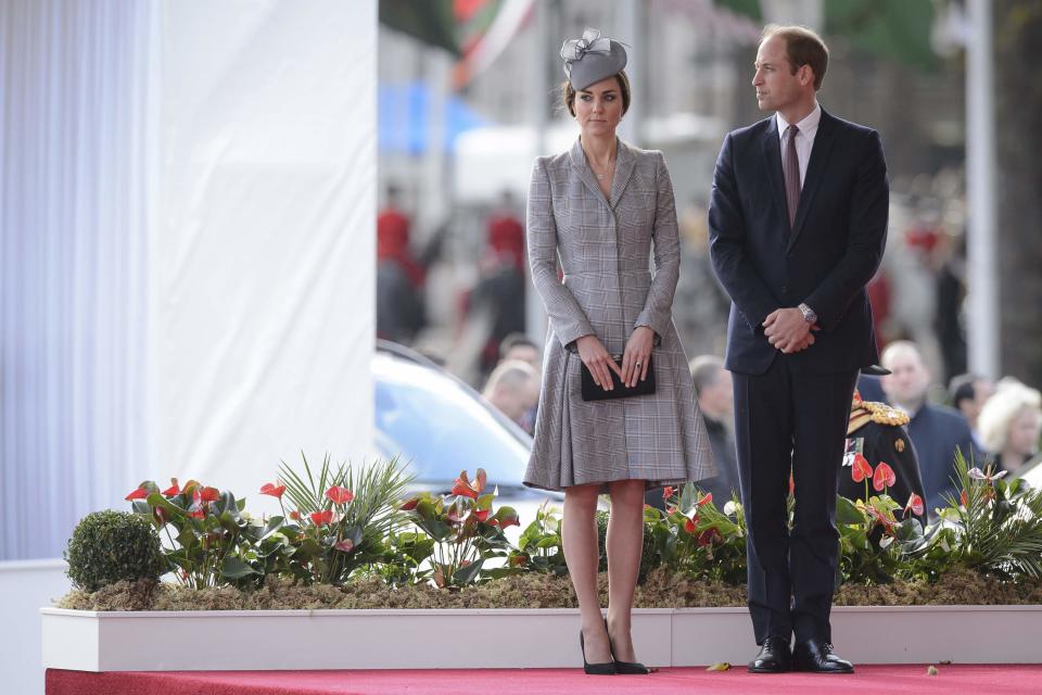 Britain's Catherine, Duchess of Cambridge and her husband Prince William attend the ceremonial welcome ceremony for Singapore's President Tony Tan at Horse Guards Parade in London