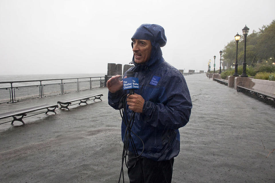 The Weather Channel's Jim Cantore is an unwelcome sight. (Photo: Jonathan Saruk/The Weather Channel via Getty Images) 