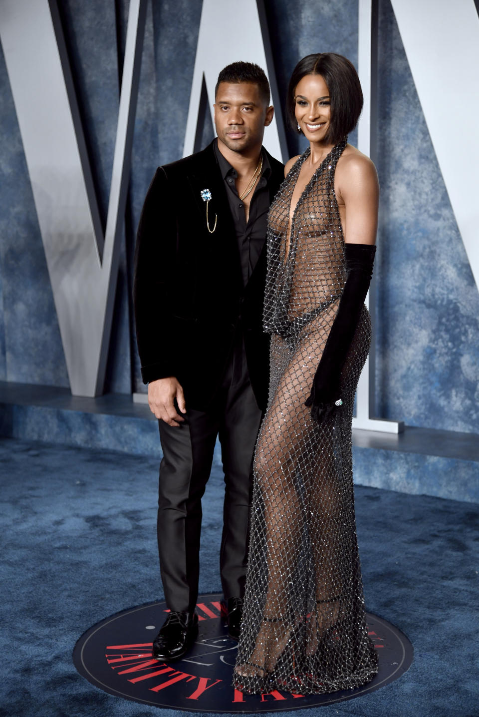 Russell Wilson, left, and Ciara arrive at the Vanity Fair Oscar Party on Sunday, March 12, 2023, at the Wallis Annenberg Center for the Performing Arts in Beverly Hills, Calif. (Photo by Evan Agostini/Invision/AP)