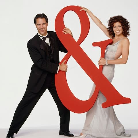 Debra Messing and Eric McCormack pose in a promo shot for Will & Grace - Credit: &nbsp;Bill Reitzel/NBC Universal