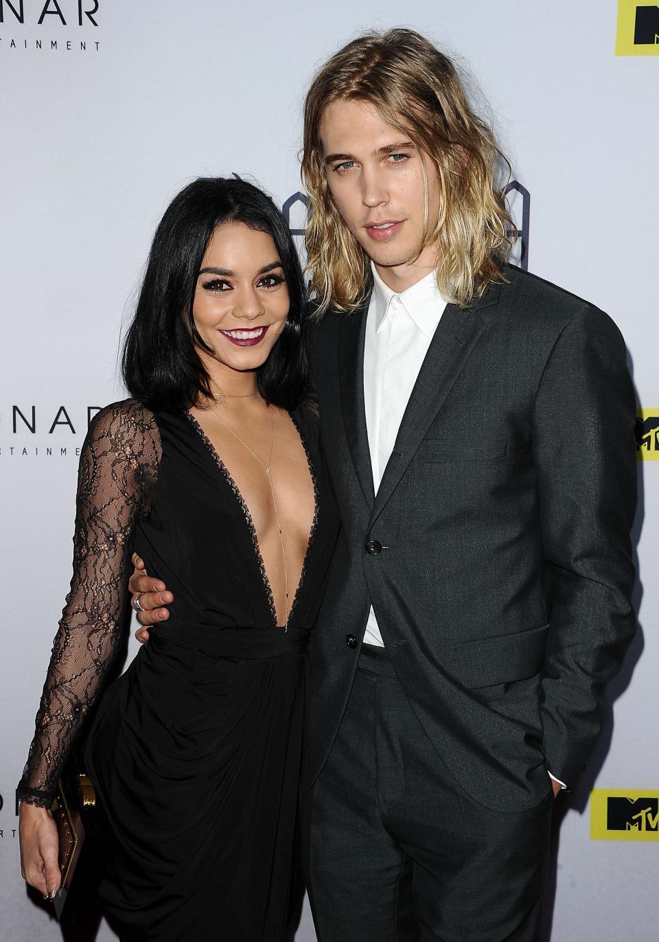 Vanessa Hudgens and Austin Butler attend the premiere of "The Shannara Chronicles" at iPic Theaters on December 4, 2015 in Los Angeles, California.