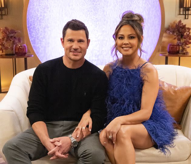 “Love is Blind” co-hosts Nick and Vanessa Lachey at the Season 3 reunion. (Photo: Sara MallySara Mally/Netflix)