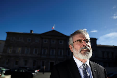 Sinn Fein president Gerry Adams poses for a photograph after an interview with Reuters at Government buildings in Dublin, Ireland March 9, 2017. REUTERS/Clodagh Kilcoyne