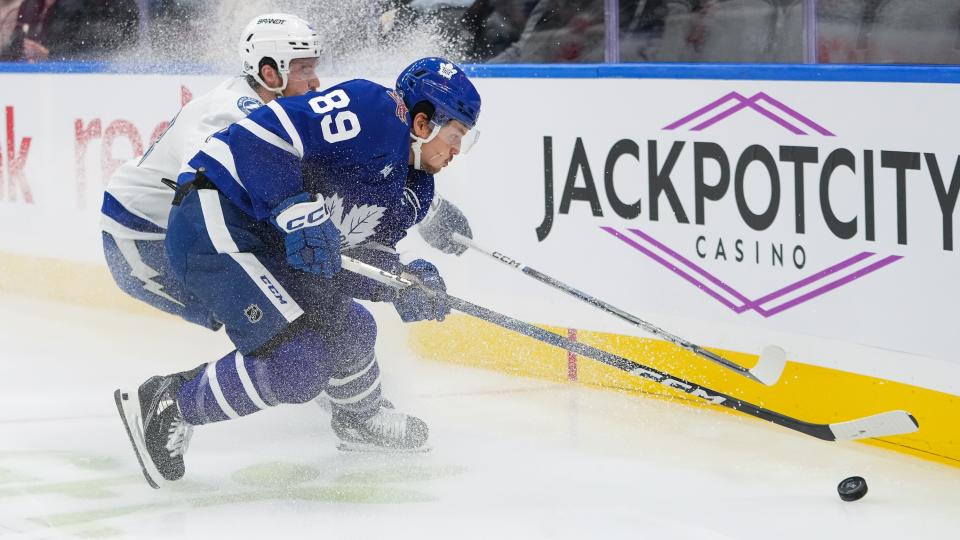 Nick Robertson was a welcome addition to the Maple Leafs' lineup on Monday. (Mark Blinch/NHLI via Getty Images)