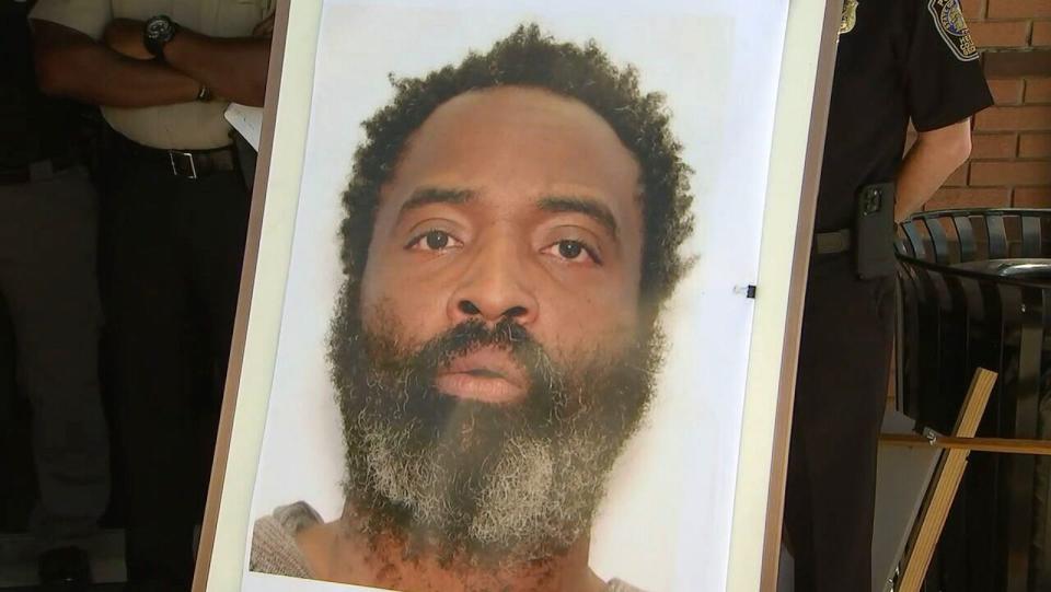 PHOTO: A photo of shooting suspect Andre Longmore is shown at a press conference in Hampton, Ga., on July 15, 2023. (WSB)