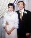 <p>Liza Minelli and Peter Allen wed in 1967. Minelli donned a lace top with tiered bell sleeves and a high-waisted crepe skirt.</p>