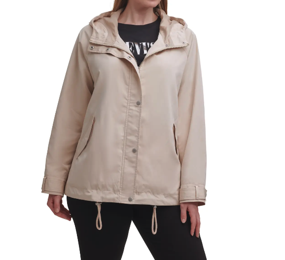 10) Hooded Peached Water Resistant Rain Jacket