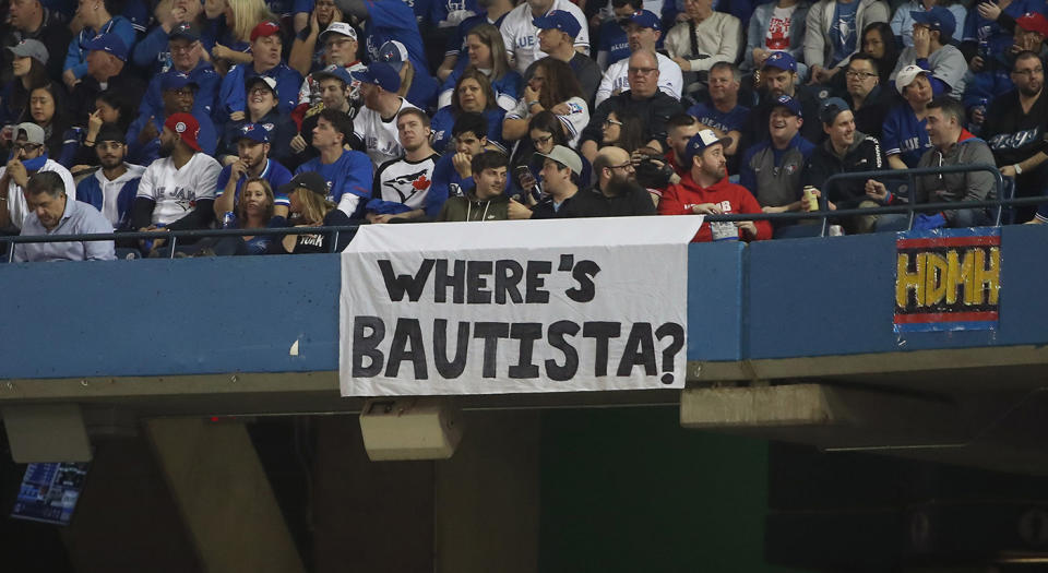 Toronto Blue Jays fans miss Jose Bautista and it looks like they may get to see him again. (Photo by Tom Szczerbowski/Getty Images)