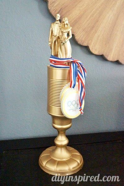 a homemade trophy with a medal