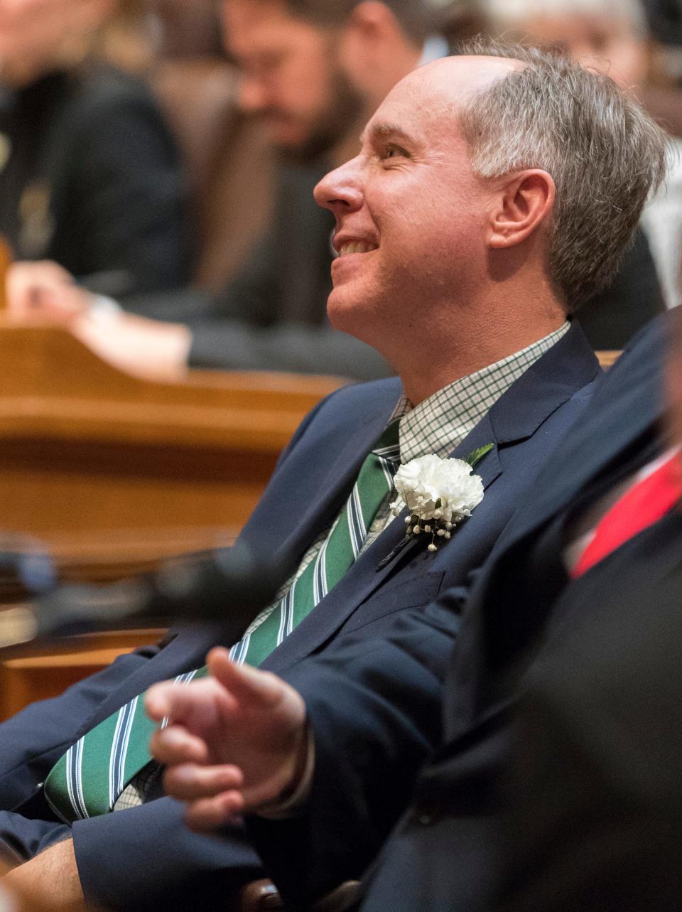 Assembly Speaker Robin Vos is shown during the swearing-in ceremony for Assembly members at the Capitol in Madison, Wis.