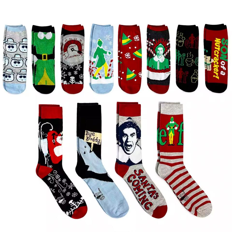 <p><a href="https://go.redirectingat.com?id=74968X1596630&url=https%3A%2F%2Fwww.jcpenney.com%2Fp%2Fwarner-bros-elf-advent-calendar-12-pair-crew-socks-mens%2Fppr5008368960&sref=https%3A%2F%2Fwww.bestproducts.com%2Flifestyle%2Fg46094256%2Felf-movie-merch%2F" rel="nofollow noopener" target="_blank" data-ylk="slk:Shop Now;elm:context_link;itc:0;sec:content-canvas" class="link ">Shop Now</a></p><p>Men’s 12 Days of Socks Advent Calendar</p><p>jcpenney.com</p><p>$17.49</p>