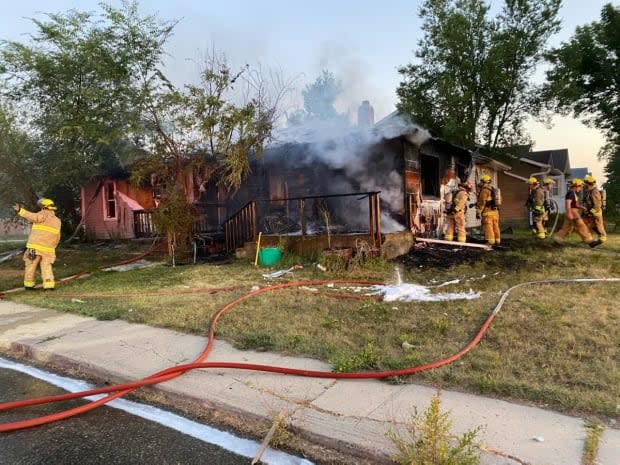 Regina fire responded to three fires over the long weekend, including one at a duplex on the 600 block of Garnet Street.  (Regina Fire/Twitter - image credit)