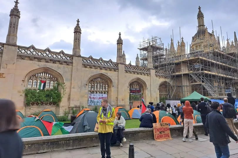 Students have set up an encampment on King's Parade in Cambridge