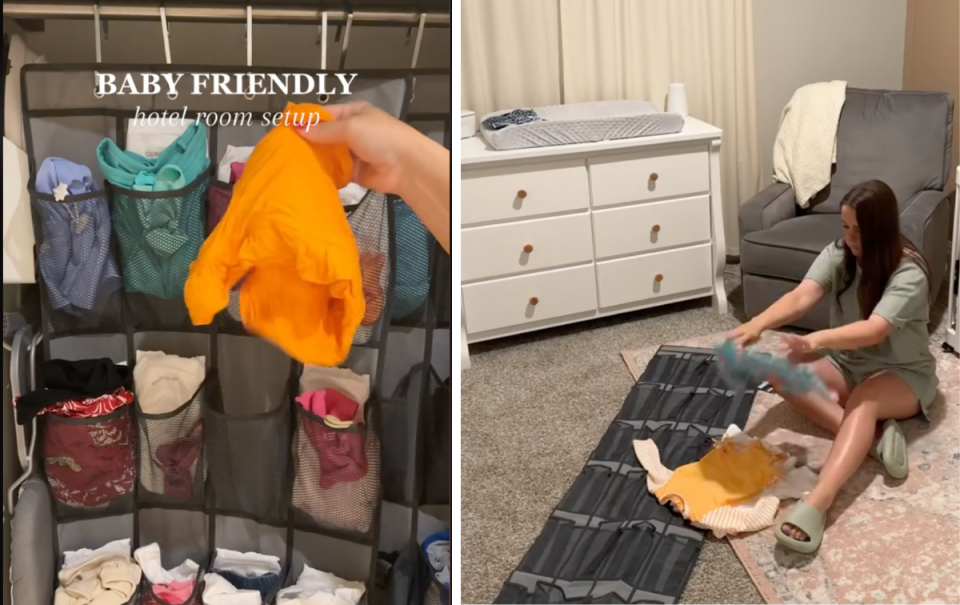 Stills from TikTok video showing Jade O'Neal's travel packing hack