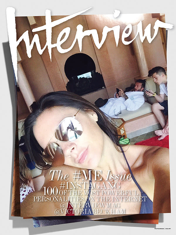 It’s all in the family! Victoria Beckham covers the September issue of Interview magazine, and is sharing the spotlight with her gorgeous gang, including her hot soccer stud husband, David, and 16-year-old son, Brooklyn.