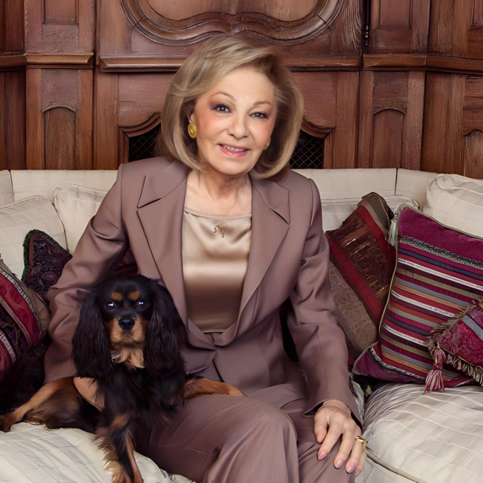 HIM Farah Pahlavi and Mowgli, her beloved King Charles Spaniel