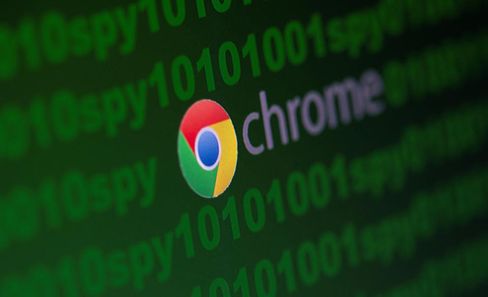 Google Chrome logo is seen near cyber code and words "spy"  in this illustration picture taken June 18, 2020. REUTERS/Dado Ruvic/Illustration