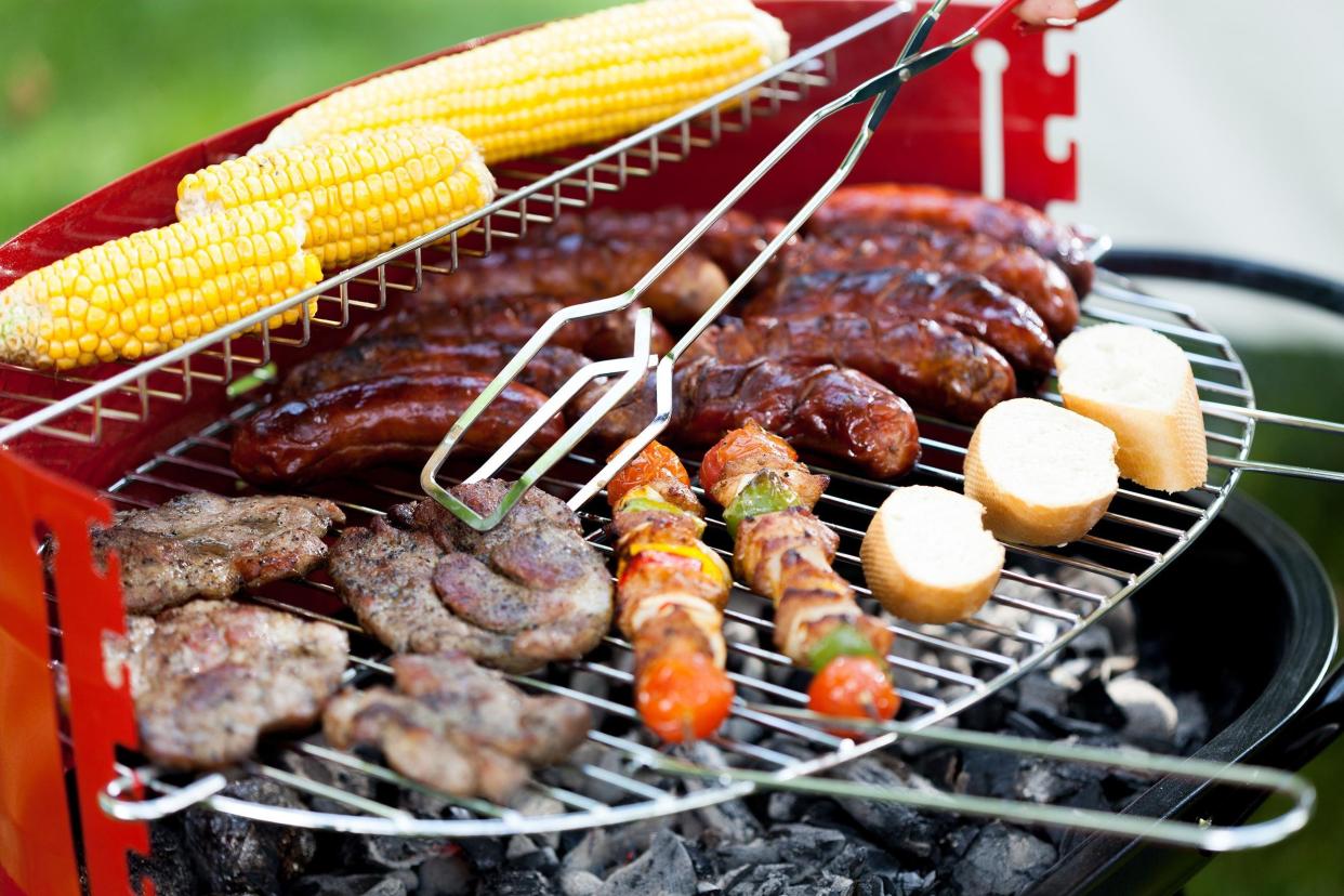 closeup of grill full of delicious food