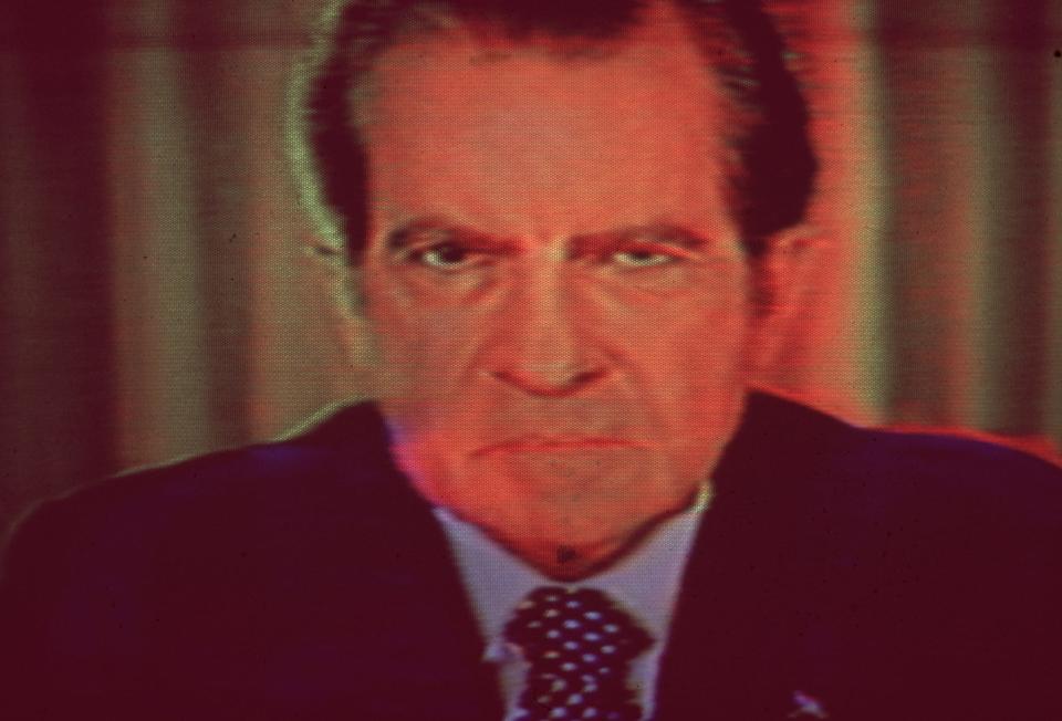 Richard Milhous Nixon (1913 - 1994) 37th President of the USA who resigned in 1974 under threat of impeachment after the Watergate scandal.