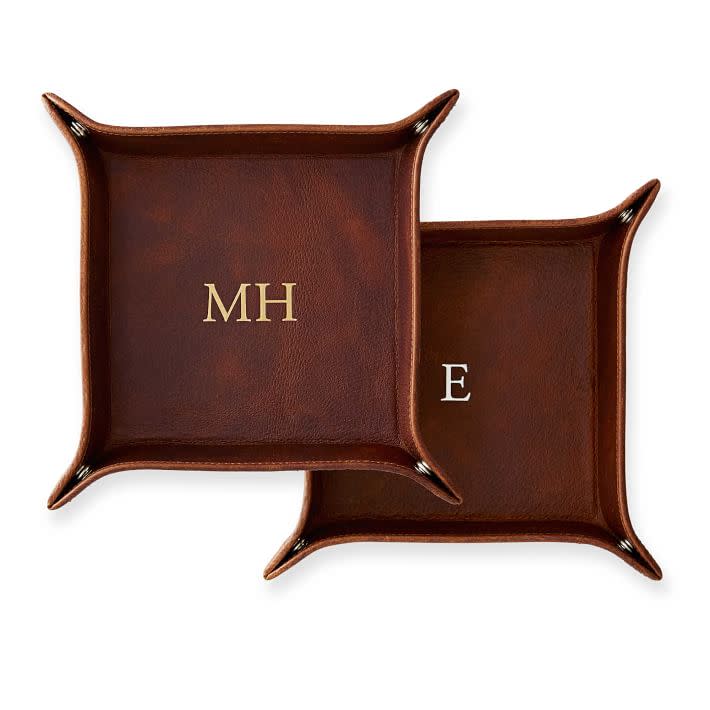 Mark and Graham personalized classic pigskin leather catchall tray, personalized gifts for him