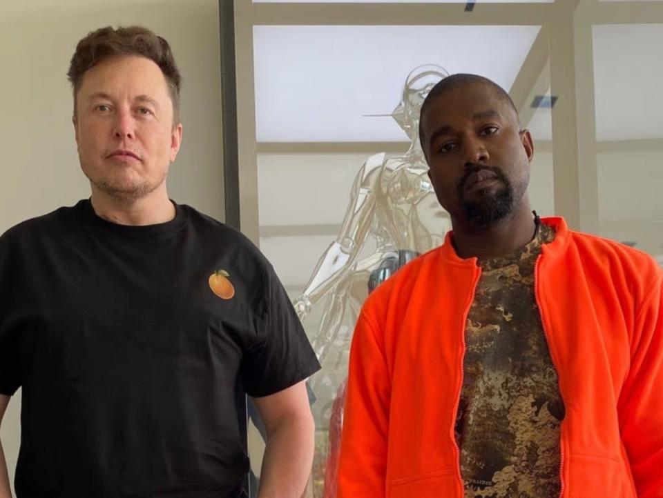 Kanye West and Elon Musk at SpaceX HQ in 2021 (Kanye West via Twitter)