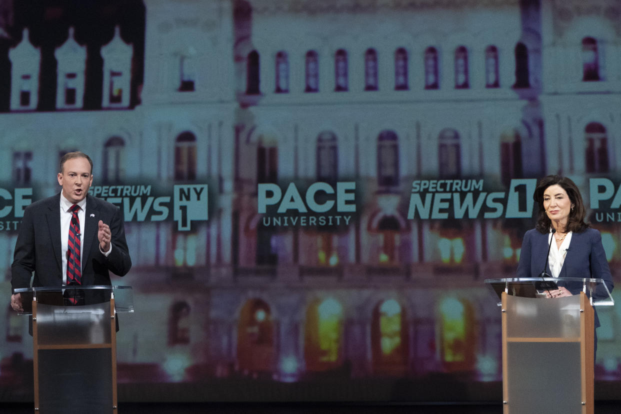 Lee Zeldin, left, and Kathy Hochul