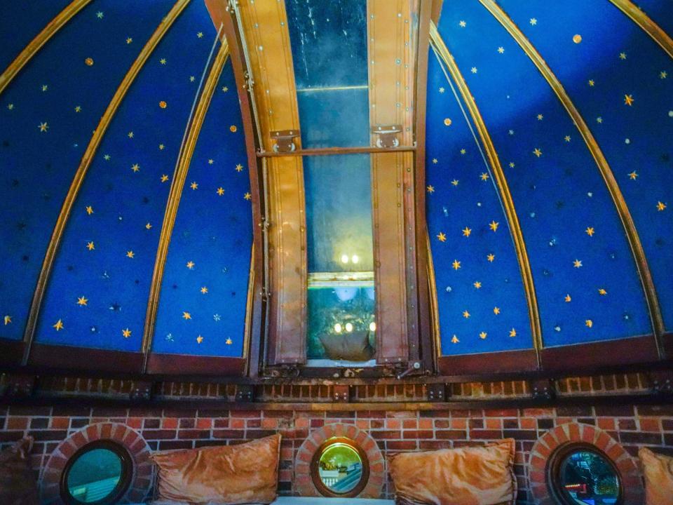 A view of the observatory in the former versace mansion at night