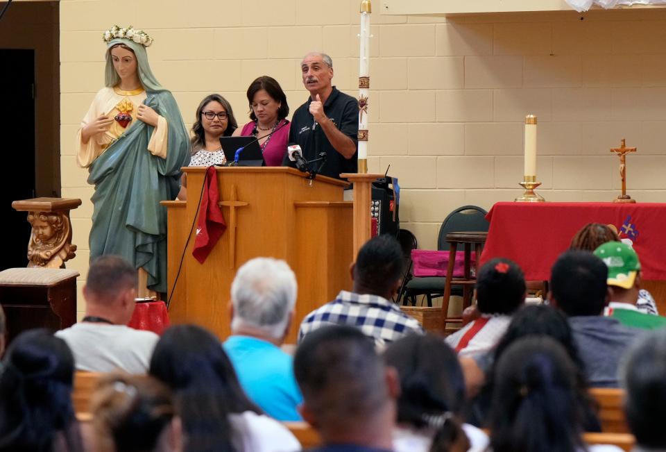 Concerned individuals gather in Pierson to question Volusia County Sheriff Mike Chitwood regarding new immigration law, Thursday, June 1, 2023. 