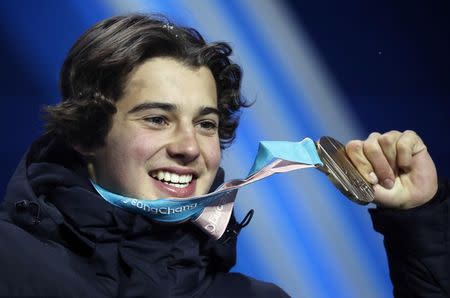 Medals Ceremony - Freestyle Skiing - Pyeongchang 2018 Winter Olympics - Men's Ski Halfpipe - Medals Plaza - Pyeongchang, South Korea - February 22, 2018 - Bronze medalist Nico Porteous of New Zealand on the podium. REUTERS/Kim Hong-Ji