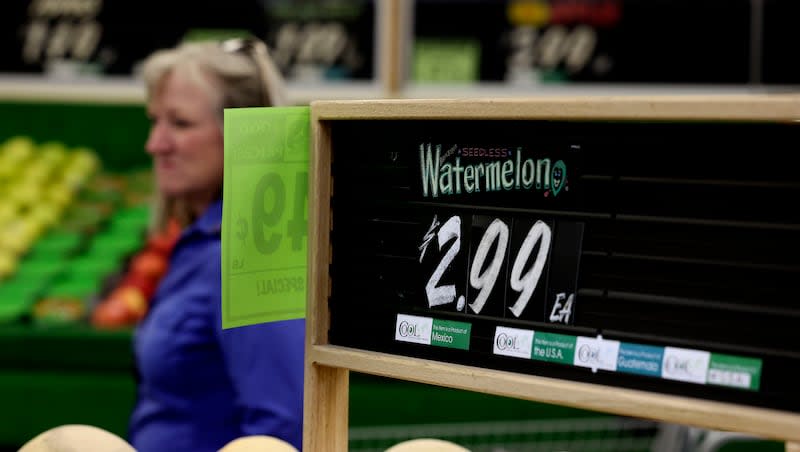 A sign showing the price of watermelons is pictured at Reams in Sandy on Thursday, July 7, 2022.