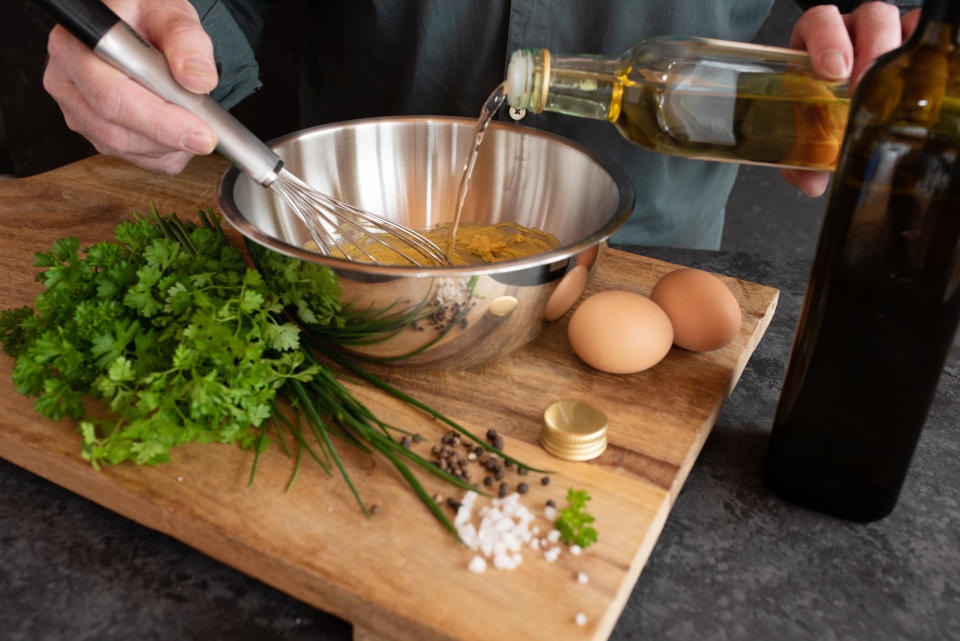 Preparing a sauce in a bowl