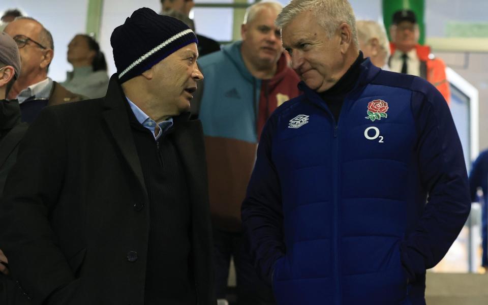 Eddie Jones, Head Coach of England and Bill Sweeney, CEO of the RFU pictured during the Gallagher Premiership Rugby match between Harlequins and Bristol Bears - Getty Images