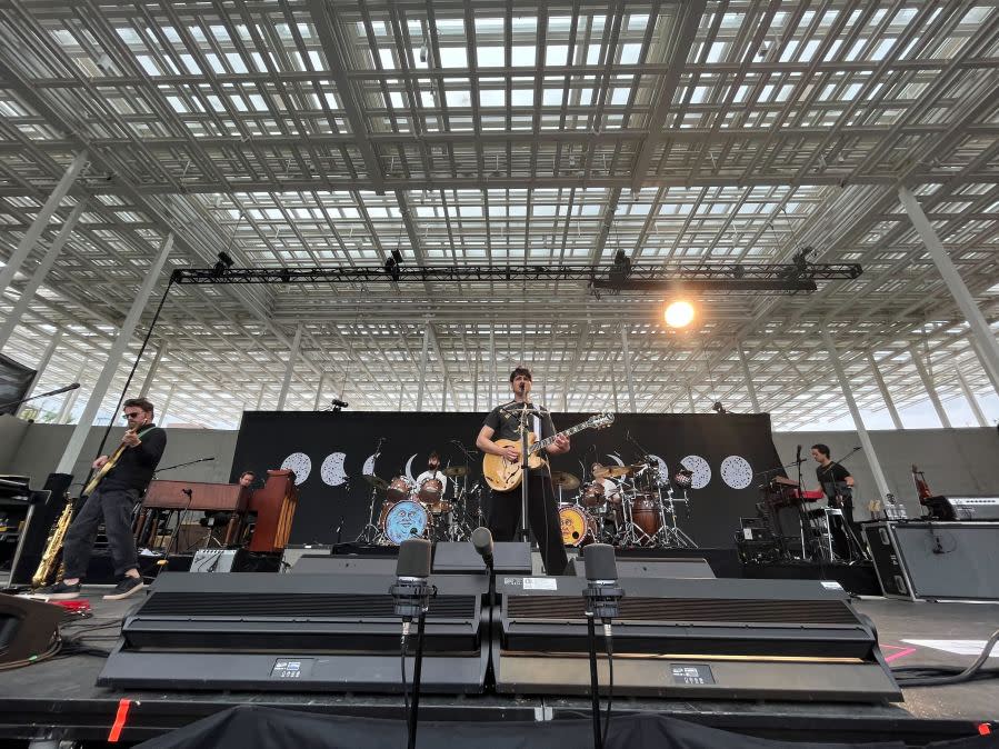 Vampire Weekend performs in Austin, Texas, during the total solar eclipse at Moody Amphitheater on April 8, 2024. (KXAN Photo/Avery Travis)