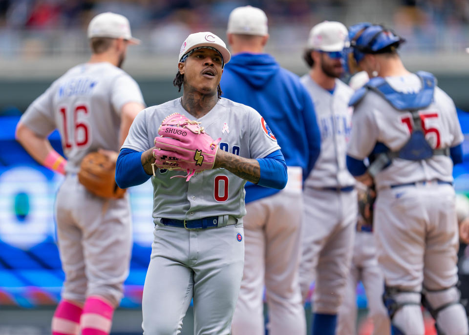 Chicago Cubs starting pitcher Marcus Stroman (0) exits a game against the Minnesota Twins at Target Field.