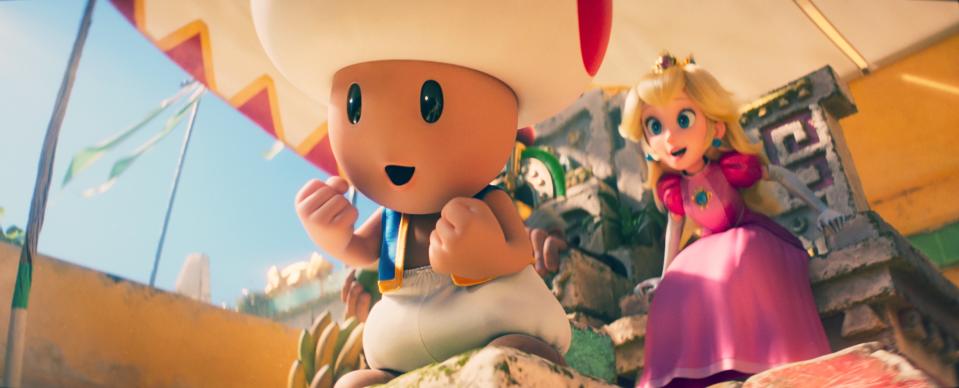THE SUPER MARIO BROS. MOVIE, from left: Toad (voice: Keegan-Michael Key), Princess Peach (voice: Anya Taylor-Joy), 2023. © Universal Pictures /Courtesy Everett Collection