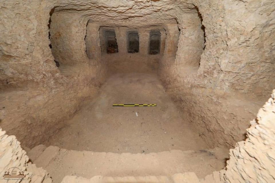 A view into one of the catacomb-like spaces of the funeral building.