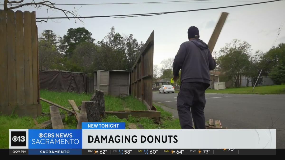 Sacramento man says his fence was damaged by driver doing donuts