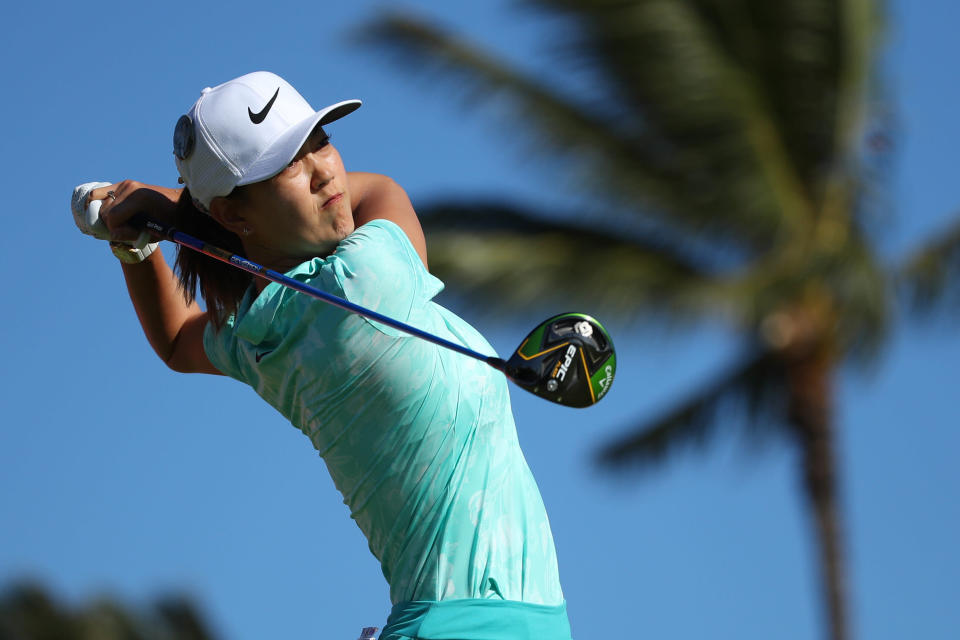 KAPOLEI, HAWAII - APRIL 19: Michelle Wie watches her drive on the 13th hole during the second round of the LOTTE Championship on April 19, 2019 in Kapolei, Hawaii. (Photo by Gregory Shamus/Getty Images)