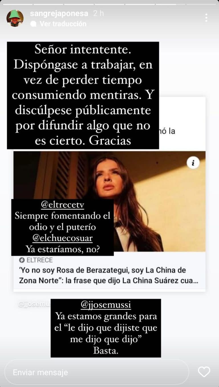 La China Suárez se cansó de los rumores y posteó un tajante descargo en sus  redes