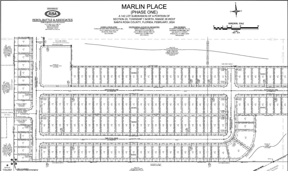 Final plat drawings for phase one of Marlin Place's development, which was accepted by Santa Rosa County's Board of County Commissioners on Feb. 22.