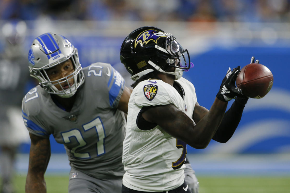 Marquise Brown fantasy football: Ravens WR has drop-filled first half vs.  Lions in Week 3 - DraftKings Network