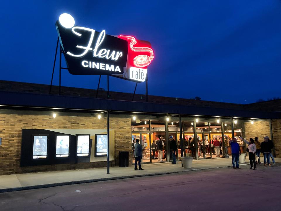 Night time outside the Fleur Cinema & Cafe on April 28, 2022.