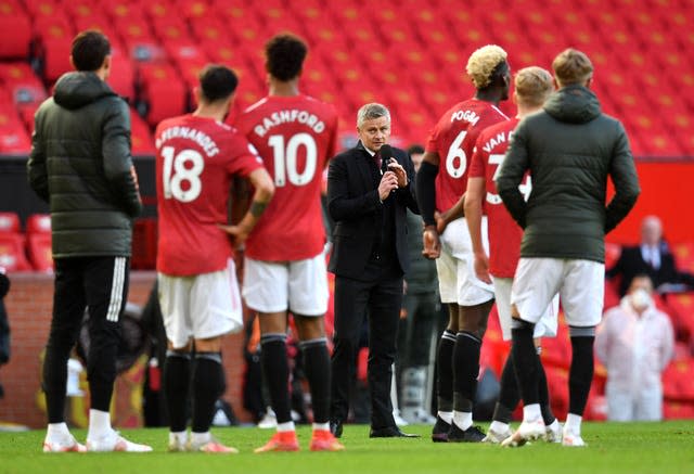 Manchester United manager Ole Gunnar Solskjaer speaks to the fans